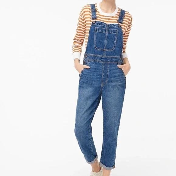 NWT J. Crew Denim Overalls Jumpsuit Button Closure Adjustable Straps S Blue Dark - Picture 1 of 16